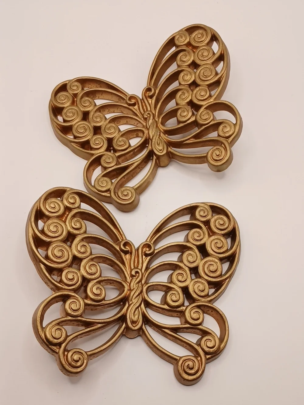 Pair Vintage Burwood Gold Butterflies Wall Art Decor 6.5